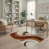 ODIKA Washable Retro Abstract Swirl Area Rug - Low Pile Earth Tone Mid-Century Decor
