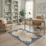 Ornate Navy Border Area Rug