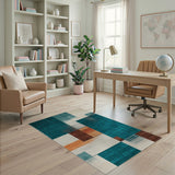 Geometric Modern Blue and Teal Teal Geometric Abstract Area Rug
