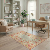 Vintage Pink Peony Floral Border Rug