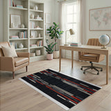 Bold Red Geometric Black Area Rug