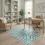 Teal Blue Wavy Waves Area Rug