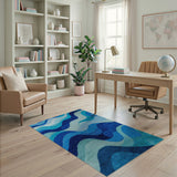Oceanic Blue Waves Abstract Area Rug