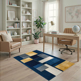 Blue Gold Geometric Modern Area Rug