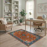 Vibrant Orange Persian Area Rug with Teal Accents