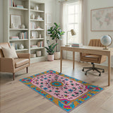 Ornate Pink Multi-Color Floral Persian Rug