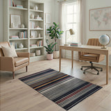 Navy Multi-Stripe Geometric Area Rug