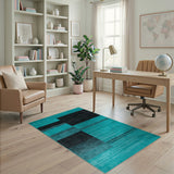 Blue and Teal Teal Black Geometric Modern Area Rug