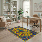 Vibrant Yellow Persian Floral Medallion Rug