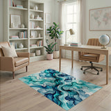 Fluid Teal Blue Abstract Area Rug