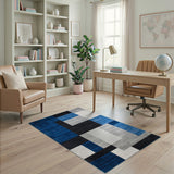 Modern Navy Blue Geometric Block Area Rug