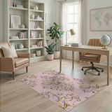 Blush Pink Gold Vine Floral Area Rug