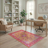 Hot Pink Orange Persian Floral Area Rug