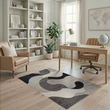 Grey Geometric Modern Abstract Wavy Grey Area Rug