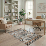 Southwestern Geometric Tribal Area Rug in Beige Brown