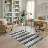 Blue and Teal Navy Blue Striped Woven Area Rug