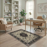 Ivory Traditional Persian Area Rug with Navy Medallion