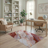 Gold Vein Pink Marble Abstract Area Rug
