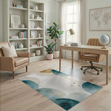 Teal Gold Abstract Geometric Circle Area Rug