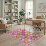 Pink Cheerful Pink Daisy Floral Area Rug