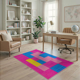 Vibrant Pink Blue Yellow Geometric Area Rug