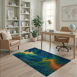 Sunset Forest Path Blue Teal Area Rug