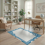 Modern Blue Wavy Border Area Rug