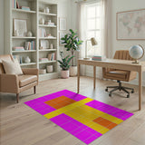 Purple Framed Orange Yellow Geometric Textured Rug