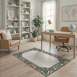 Traditional Persian Blue and Teal Ornate Teal Floral Border Area Rug