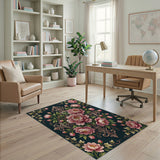 Ornate Pink Peony Medallion Area Rug