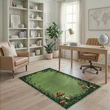 Whimsical Green Mushroom Forest Border Rug