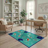 Teal Koi Fish and Lotus Area Rug