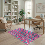 Hot Pink Teal Floral Pattern Area Rug