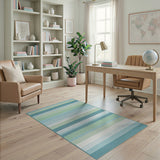 Blue and Teal Blue Teal Striped Coastal Area Rug