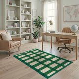 Green Cream Checkered Plaid Area Rug