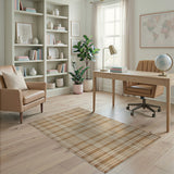 Beige Tan Plaid Check Woven Area Rug