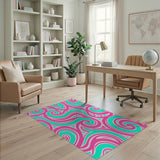 Swirling Pink and Teal Abstract Area Rug