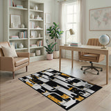Whimsical Black White Cat Checkerboard Area Rug