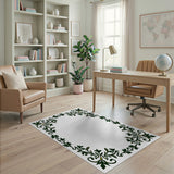 Ornate Green Floral Border Green Area Rug