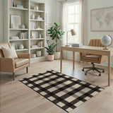 Beige Brown Plaid Rustic Farmhouse Rug