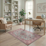 Teal Blush Pink Persian Floral Medallion Rug