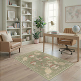 Vintage Green Rabbit Mushroom Floral Area Rug