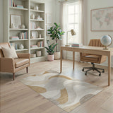 Abstract Wave Beige Neutral Abstract Area Rug