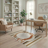 Modern Beige Striped Area Rug with Central Circle