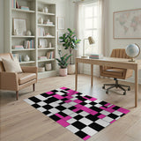 Bold Pink Black White Geometric Area Rug