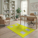 Vibrant Yellow Geometric Area Rug with Gray Squares