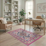 Vibrant Pink Border Tribal Geometric Area Rug