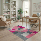 Vibrant Pink Grey Geometric Modern Area Rug