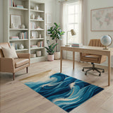 Coastal Beach Ocean Waves Blue Teal Area Rug