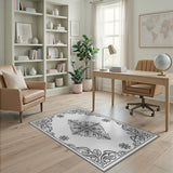 Ornate Grey Floral Medallion Rug